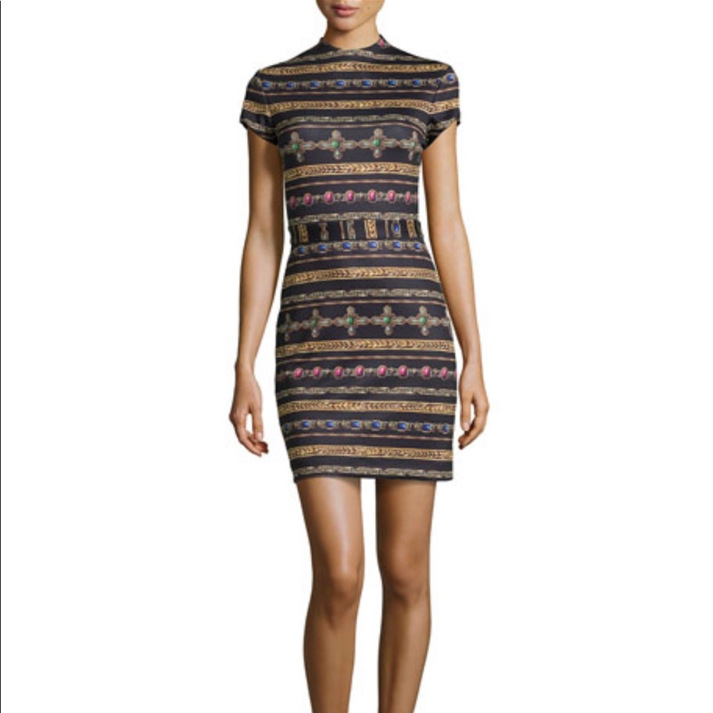 Jewel-Print Stripe Nicole Miller Mini Dress